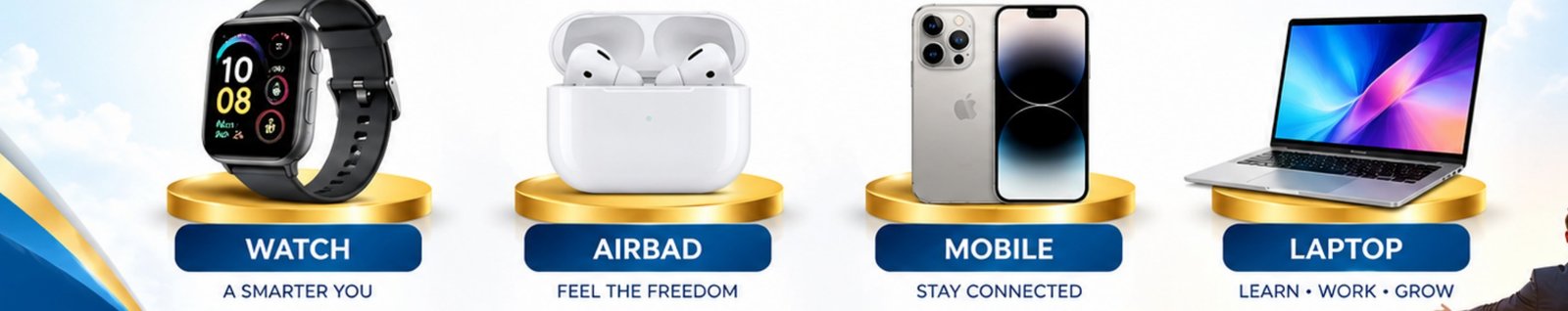 Watch, Airbuds, Mobile, Laptop, Bike, and Travel rewards